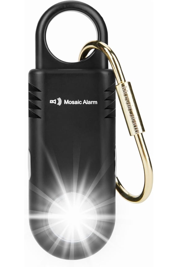 135dB Rechargeable Personal Safety Alarm Built-in Ultra-Bright Flashlight. Non Slip Grip Keychain Emergency SOS Siren for Women, Students, Night Runner. Loud Sound Hiking Bear Alerts with Hook. Black