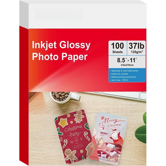 135gsm High Glossy Photo Paper 100 Sheets 8.5x11 Inches Thin Printing Paper for Inkjet Printer with Dye Ink, for Brochure Printing, Custom Chip Bag Party Favors, Letter Size