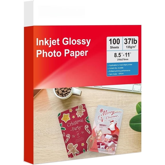 135gsm High Glossy Photo Paper 100 Sheets 8.5x11 Inches Thin Printing Paper for Inkjet Printer with Dye Ink, for Brochure Printing, Custom Chip Bag Party Favors, Letter Size