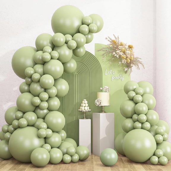 135pcs Dusty Green Balloons Different Sizes Pack of 18 12 10 5 Inch, Latex Boho Sage Green Balloon Garland Arch Kit for Wedding Dinosaur Jungle Safari Birthday Party Decorations