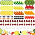 thumbnail image 1 of 135pcs Fake Mix Fruit Decoration Artificial Strawberry Apple Lemon Kiwi Slice Realistic Watermelon Block Lifelike Cherry Raspberry Ice Cube Model, 1 of 3