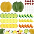 thumbnail image 1 of 135pcs Fake Mix Fruit Decoration Artificial Strawberry Apple Lemon Kiwi Slice Realistic Watermelon Block Lifelike Cherry Raspberry Ice Cube Model, 1 of 3