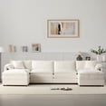 thumbnail image 1 of 136" Chenille Modular Sectional Sofa with Deep and Wide Seat, U-Shaped Cloud Couch Set with Double Cushions, 6 Seat Sofa with Movable Ottoman, Oversized Indoor Furniture (White), 1 of 10