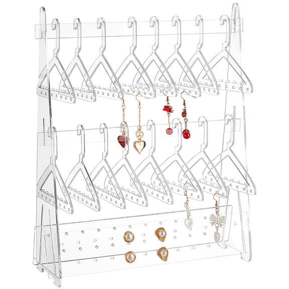 136 Holes Acrylic Earring Holder Coat Hanger Jewelry Display 2 Tier Dangle Earring Hanging Organizer Acrylic Ear Studs Display Rack DIY
