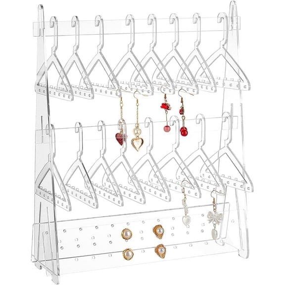 136 Holes Acrylic Earring Holder Coat Hanger Jewelry Display 2 Tier Dangle Earring Hanging Organizer Acrylic Ear Studs Display Rack for Retail Show Personal Exhibition 1set