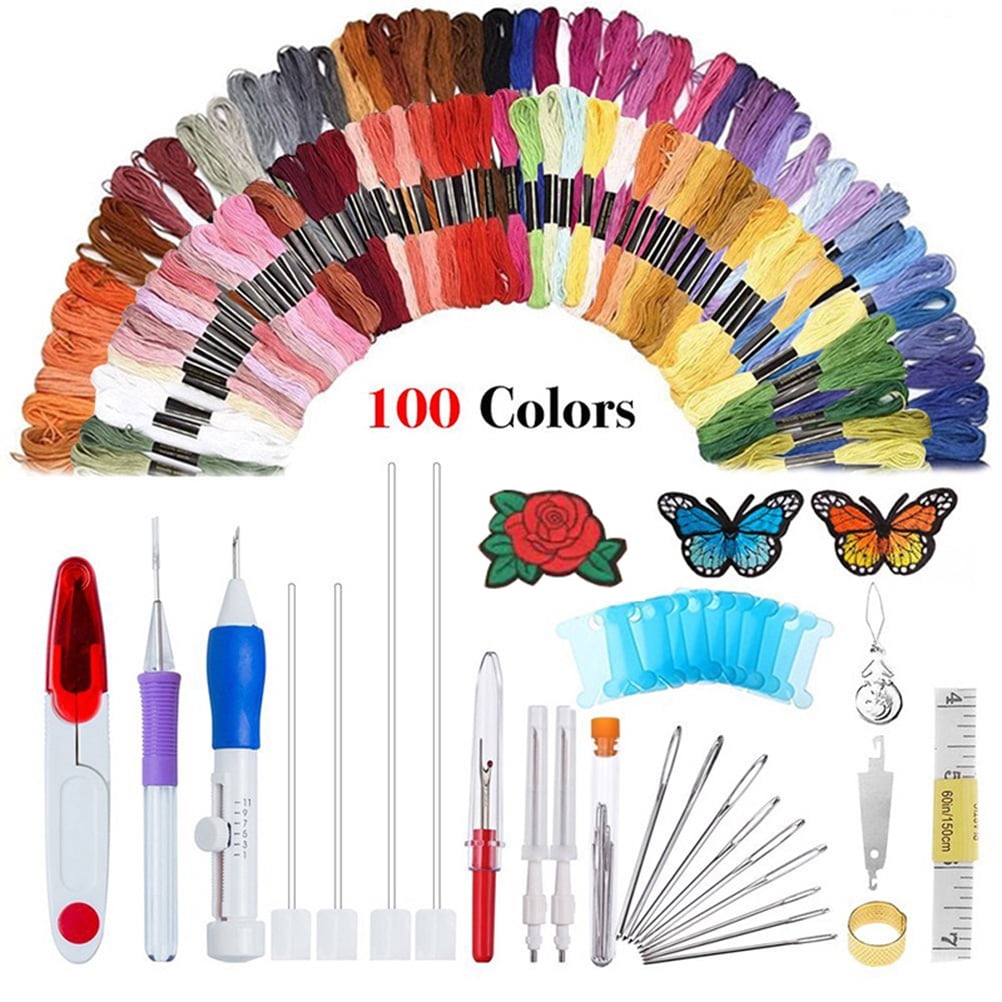 136 Pcs Embroidery Patterns Punch Needle Kit Craft Tool Knitting Crochet Cross Stitch Needlework