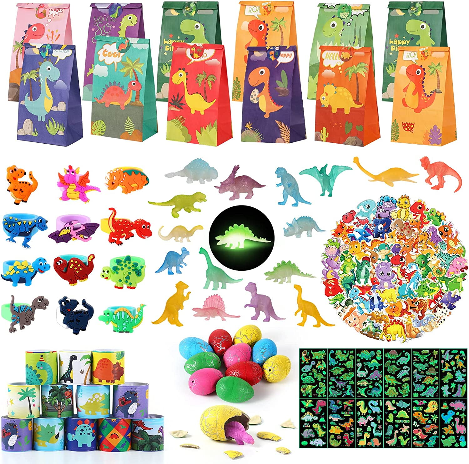 Crenstone Dinosaur Stickers Party Supplies Pack for Kids Toddlers ~ Over  150 Dinosaur Stickers (8 Party Favor Sticker Sheets)