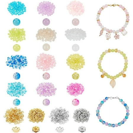 1360 Pcs 12 Colors Glass Beads Kit Including Round Glass Beads Imitation Jade Beads Rhinestone Spacer Beads Fancy Bead Caps for DIY Craft Bracelet Jewelry Making diy