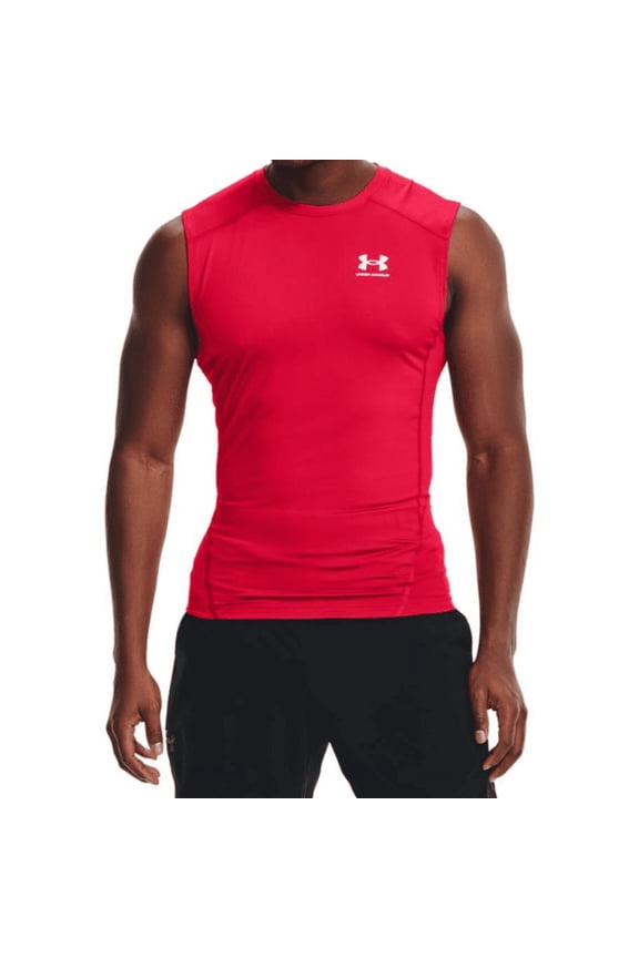 Men's Armour HeatGear Compression Sleeveless T-Shirt , Red (600)/White, XX-Large