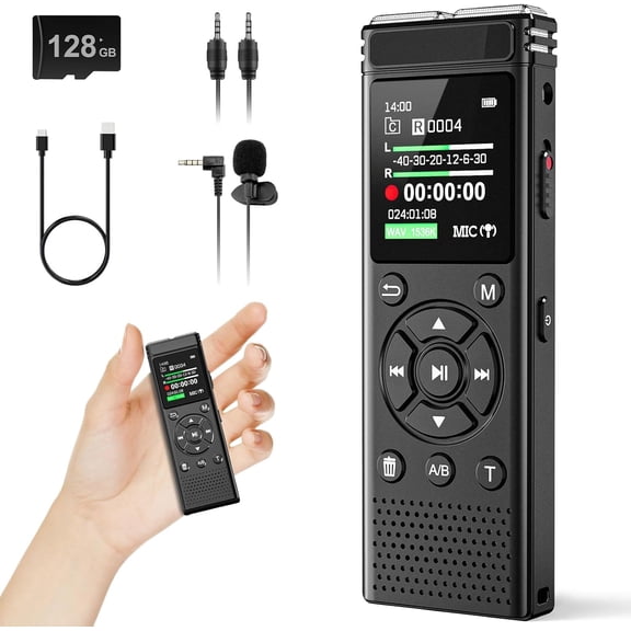 136GB Digital Voice with Playback,9000 Hours Audio Recording Device,Voice Activated with Noise Reduction,A-B Repeat,Mp3 Player and Password for Lectures Meeting/Classes/Interviews