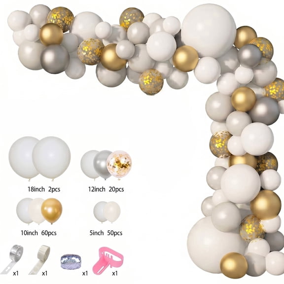 136PCS White Gold Balloon Garland Kit, Metallic & Confetti Balloons for Birthday, Wedding,Party Decor