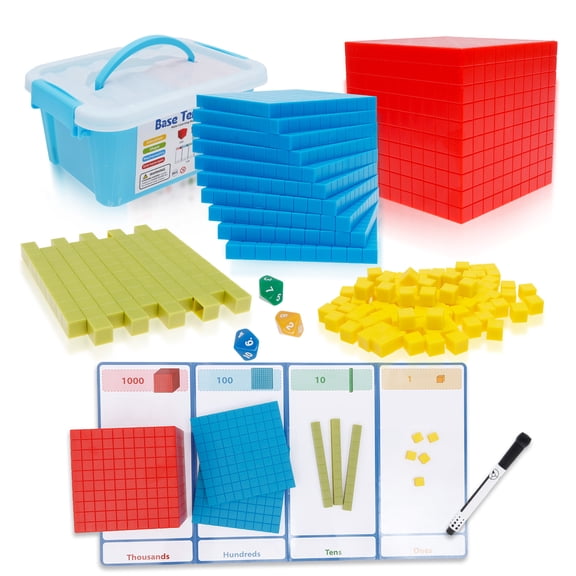 136Pcs Math Manipulatives Reusable Plastic Base Ten Blocks with Place Value Chart for Elementary School Kindergarten Home Education