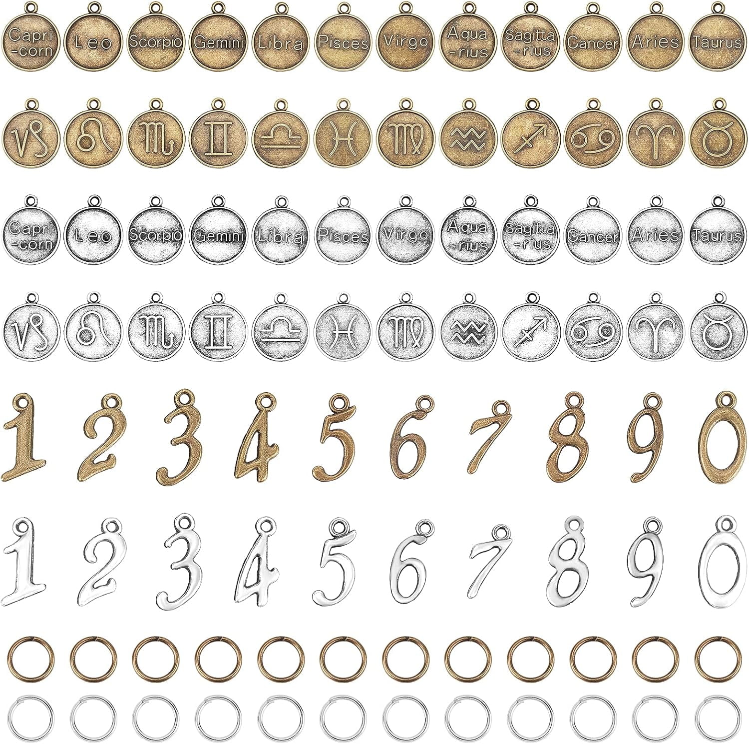 136pcs Double Sided 12 Constellation Charms Number 09 Charms Pendants