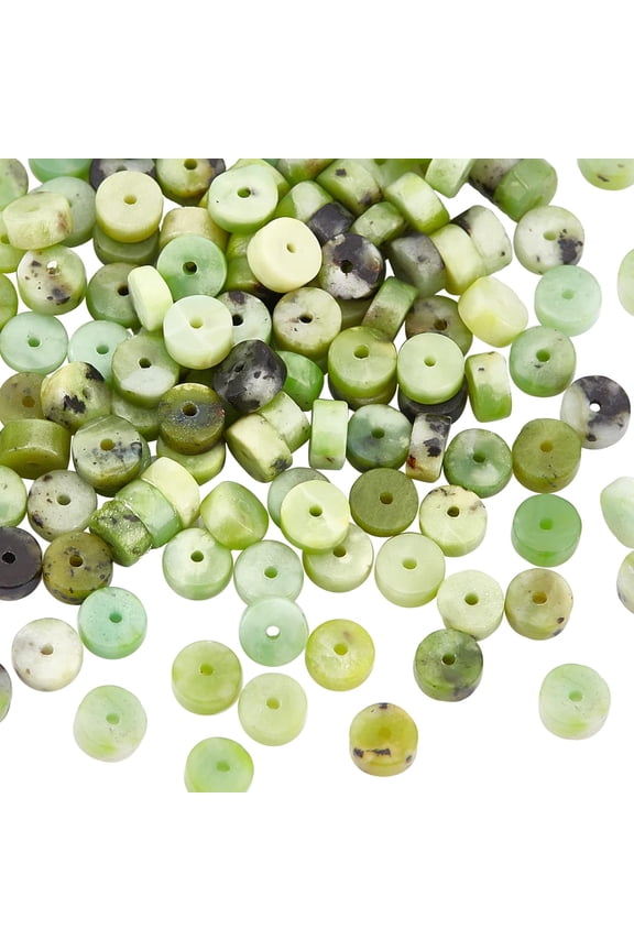 136pcs Natural Serpentine Beads 6x3mm Green Heishi Beads Flat Round Serpentine Beads Loose Gemstones Beads Energy Stone for Bracelet Necklace Jewelry Making diy Serpentine