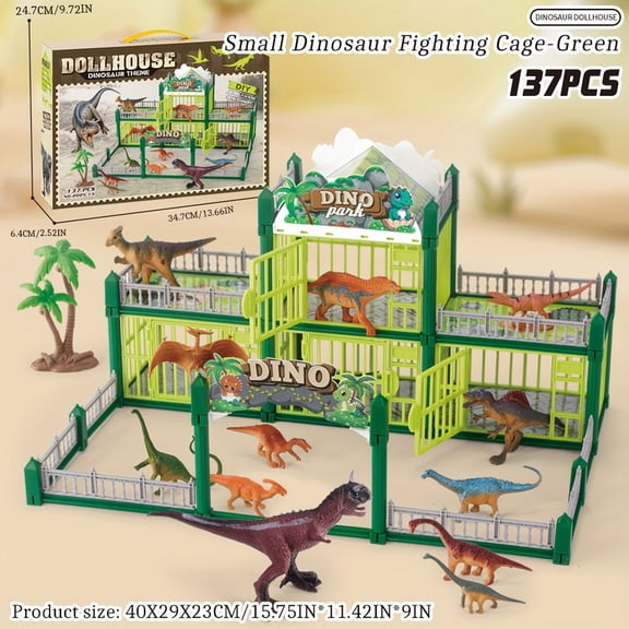 137/215 PCS Dinosaur Theme Park Building Set Plastic Dinosaur Figures with Scene Accessories Mini Dinosaur Figures Playset for Decoration Collection and Creative Display