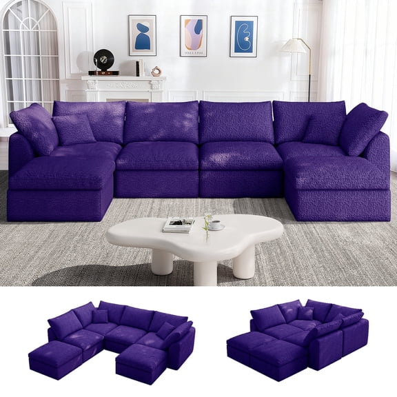 YVDNHP 137.5" Oversized Modular L-Shaped Sofa with Deep Seat, Soft Chenille Fabric, No Assembly Required, Purple