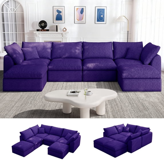 YVDNHP 137.5" Oversized Modular L-Shaped Sofa with Deep Seat, Soft Chenille Fabric, No Assembly Required, Purple