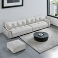 thumbnail image 1 of 137.80" High Quality Fleece Sofa with Ottoman, 4-Seat Modern Sofa Couch with 4 Pillows and 2 Armrests for Living Room & Apartment, Light Gray, 1 of 7