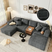 137 Inch Charcoal Cloud Sectional Sofa forf living room , No Sagging Foam U-Shaped Modular Couch, Big Couch Includes 4 Back Cushions & 4 Pillows, No Assembly Re
