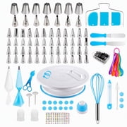 137 Pcs Blue Cake Decorating Kit, Baking Tools Set with Cake Turntable, Piping Bags and Tips, Spatulas and Scrapers