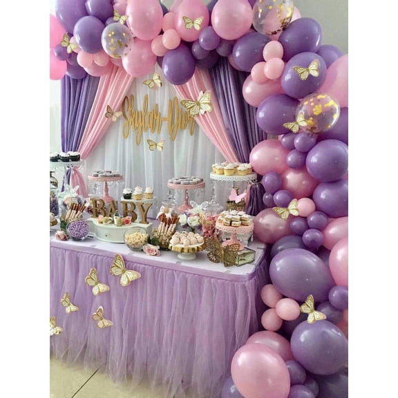 137 Pcs Butterfly Purple Pink Balloon Garland Arch Kit For Baby Shower, Princess Birthday Party Decorations