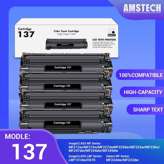 137 Toner Cartridge Black Compatible for Canon 137 CRG137 ImageCLASS ImageClass MF232w MF242dw D570 MF236n MF230 MF240 MF247dw MF227dw MF244dw MF232 MF230 Series Printer Ink (4-Pack)