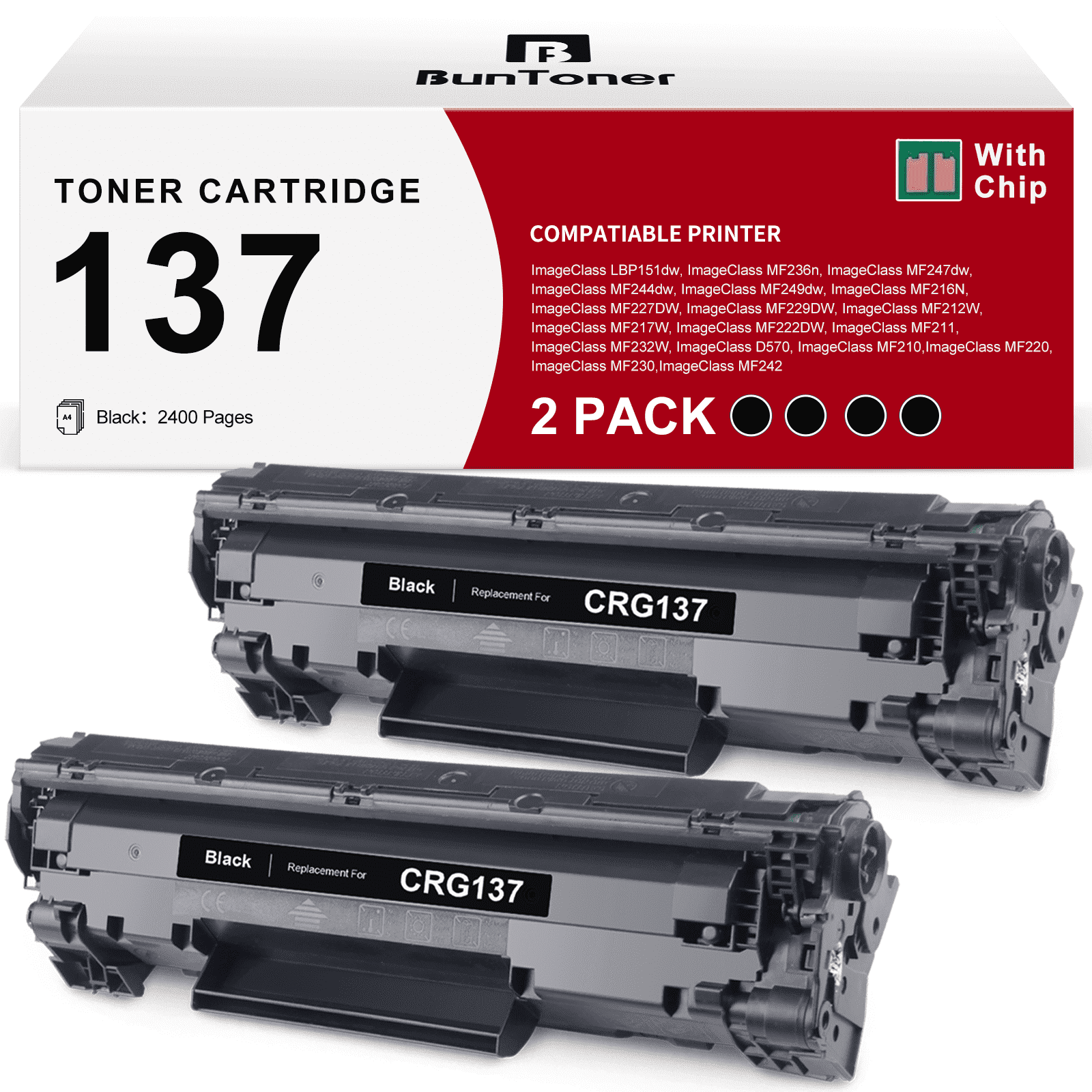 BUNTONER 137 Toner Cartridges, Black, Compatible with Canon CRG137