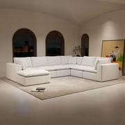 137 U-Shaped Modular Sectional Sofa Seat, Upholstered Oversized 7-Seater Compressed Couch for living room, Bedroom, Apartment, No Assembly Required, White