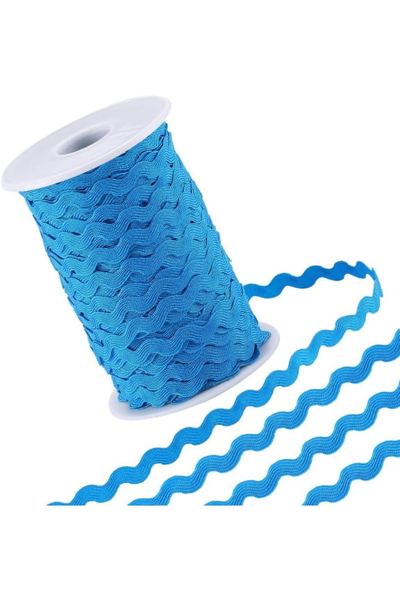 137 Yards Rick Rack Trim 3/8 Inch RIC Rac Ribbon Thin Rickrack Blue Zig Zag Wave Bending Fringe Trim Polyester S Shaped Lace Woven Fabric with Spool for Sewing DIY Crafts Wedding Blue