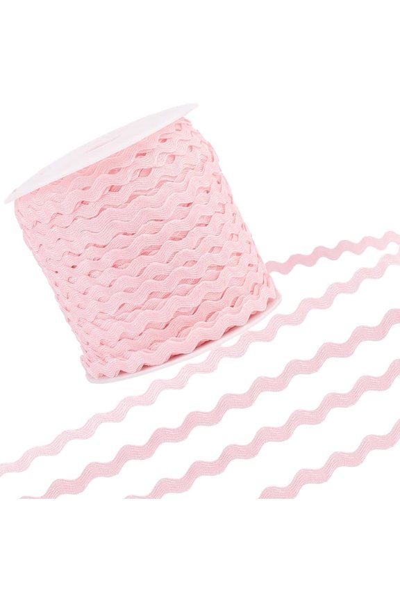 137 Yards Rick Rack Trim for Sewing 3/8 Inch Rac RIC Ribbon Narrow Rickrack Wave Bending Fringe Trim Pearl Pink Zig Zag Polyester S Shaped Lace Woven Fabric with Spool for Crafts diy
