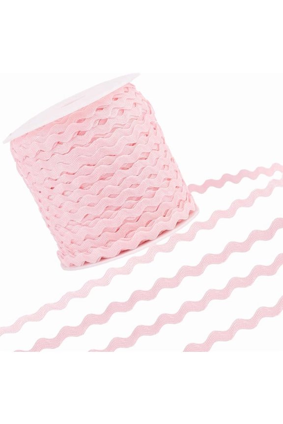 137 Yards Rick Rack Trim for Sewing 3/8 Inch Rac RIC Ribbon Narrow Rickrack Wave Bending Fringe Trim Pearl Pink Zig Zag Polyester S Shaped Lace Woven Fabric with Spool for Crafts Pink