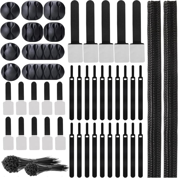 137 cable management kits, 4 cable sleeve splits, 100 cable ties, 10 cable clamps, 15 adhesive wall cable ties, 10 cable ties, suitable for TV, computer, office, home, under the table