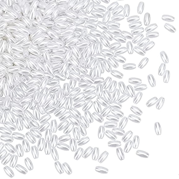 1375Pcs Long Pearl Beads 4mm Oval ABS Imitation Pearl Beads White Plastic Spacer Ball Rice Beads Loose Spacer Beads for Jewelry Making DIY Crafts Decoration