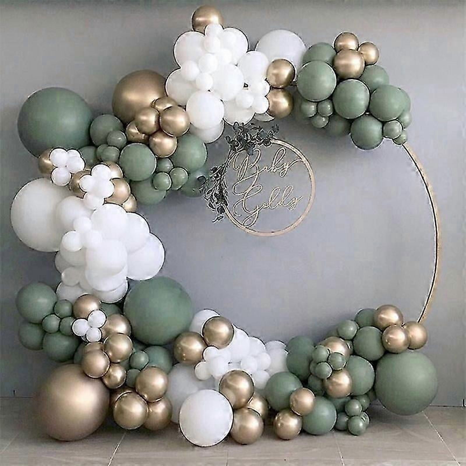137PCS Green Balloon Arch Kit, Green White Balloon Arch with Sage Green Balloons Metallic Gold Balloons