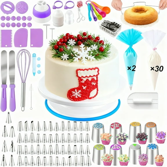 137Pcs Cake Decorating Tools Kits, Cake Turntable Bakeware Set Baking Supplies Gift Set Cupcake Frosting Fondant Set for Baking Lovers
