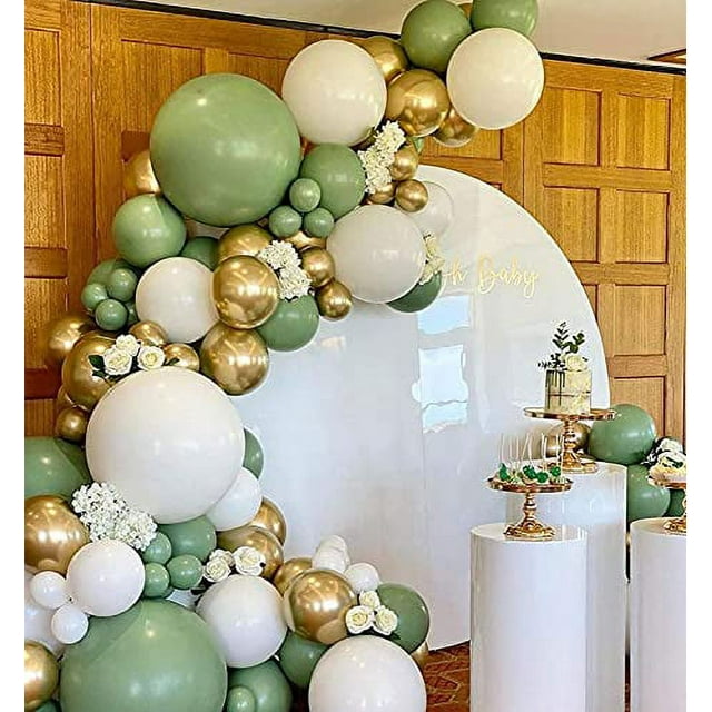 137Pcs Sage Green White Gold DIY Balloon Arch Arch Kit Bridal Shower ...