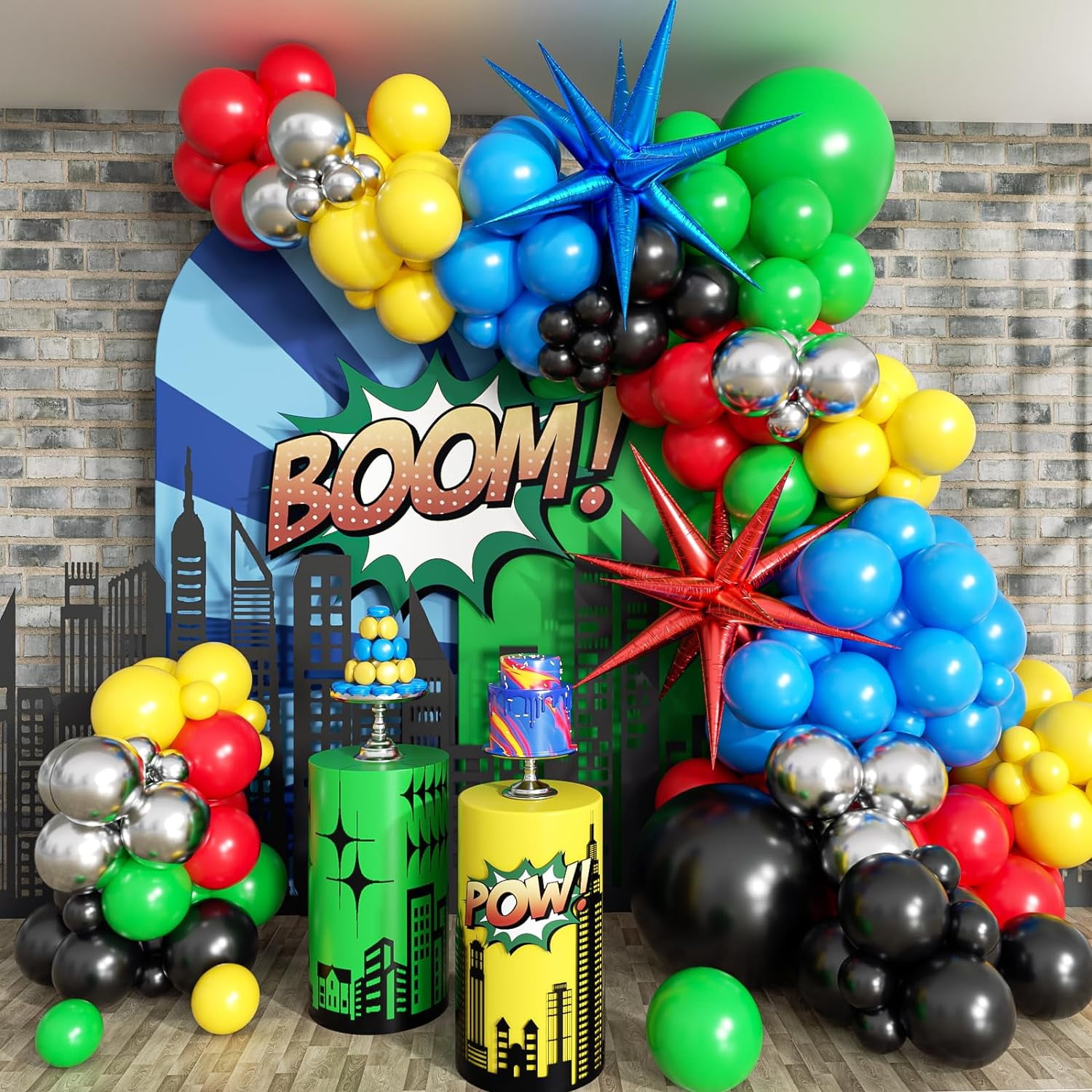 137pcs Red Blue Yellow Green Black Balloon Arch Garland Kit with Balloons for Birthday, Carnival, Video Game Super Themed Party Decorations