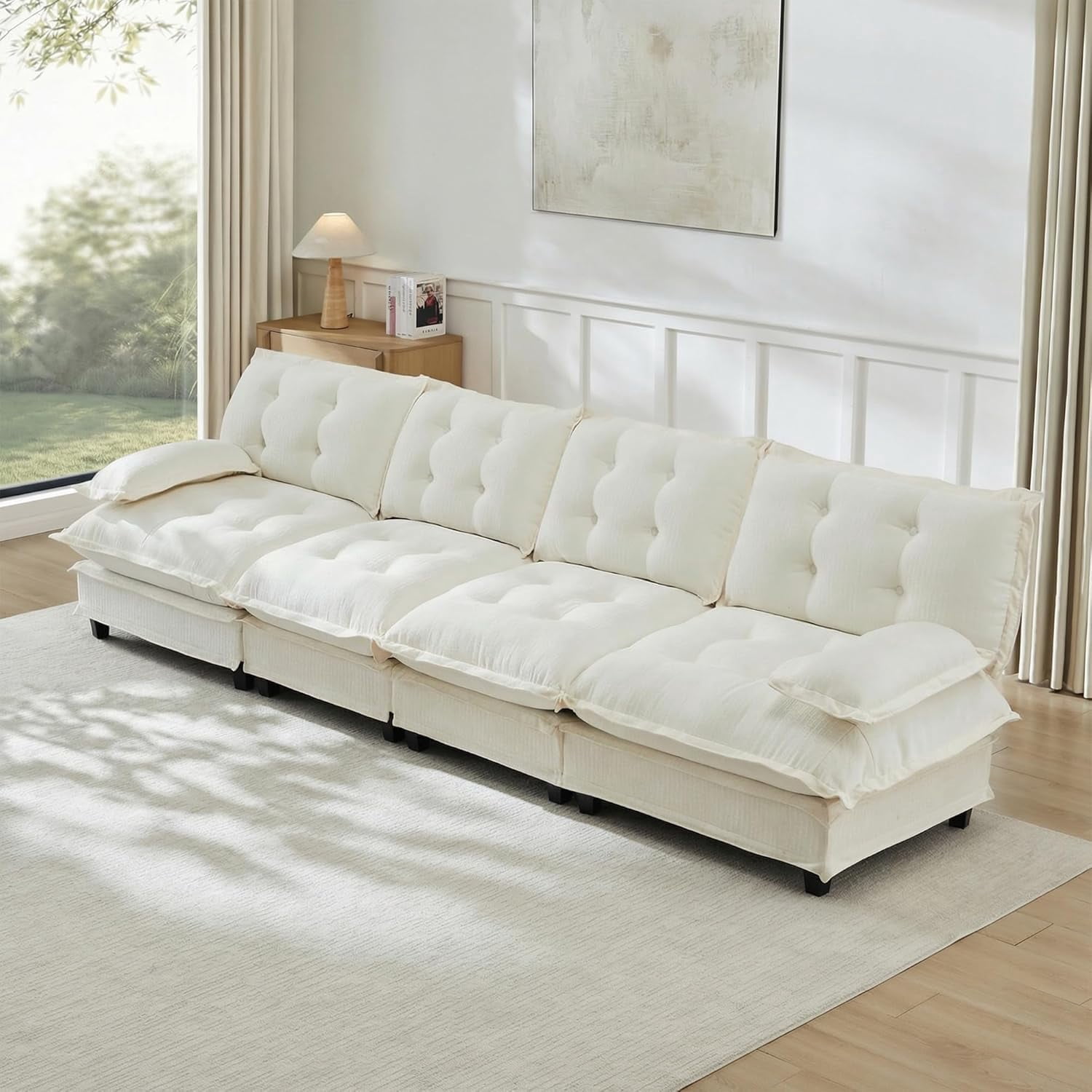 138.5'' Modular Sectional Sofa, Chenille 4-Seater Sofas, Comfy Cloud Couches for Living Room, Modern Tufted Back Couch, Pillow Arms, for Small Spaces, Apartment, Offices, Beige