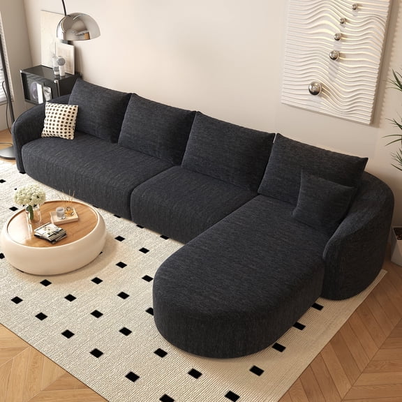 138.6" L Shaped Modern Modular Sectional Curved Sofa, Minimalist Style Comfy Cloud Couch for Living Room Apartment, No Assembly Required Boneless Couches (Black,Right Facing Chaise)