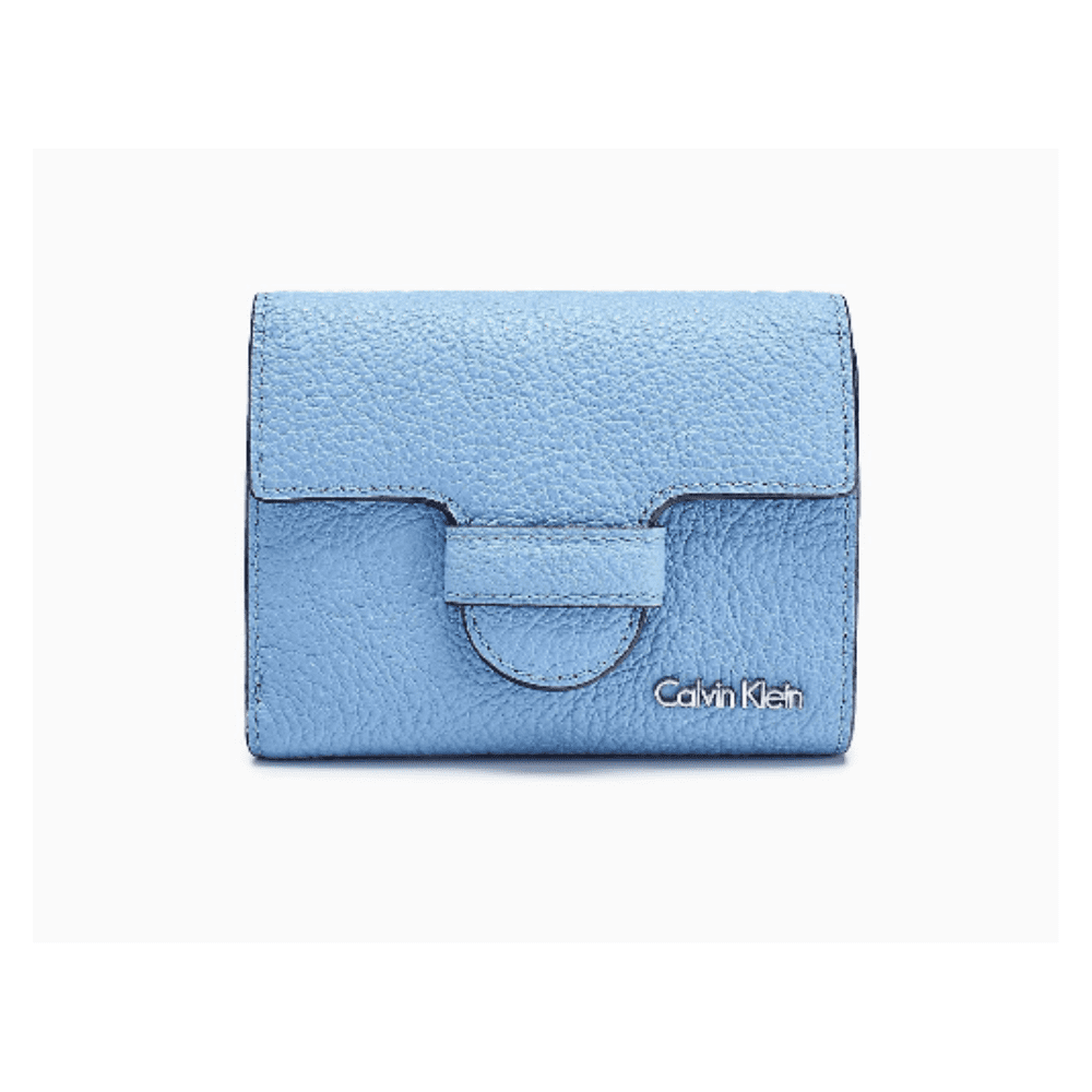 138 Calvin Klein Women s Blue Leather Magnetic Tab Med Trifold Wallet Gift Box Walmart