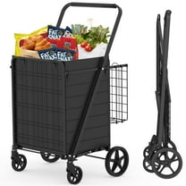 138 L Shopping Cart with Waterproof Liner, Foldable Utility Shopping Carts with  360° Rolling Swivel Wheels and Back Basket  for Groceries Laundry, 330LBS Capacity, Black