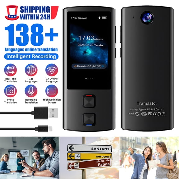 138-Language Offline Smart Translator Voice Wifi Translation Bluetooth w/ Camera
