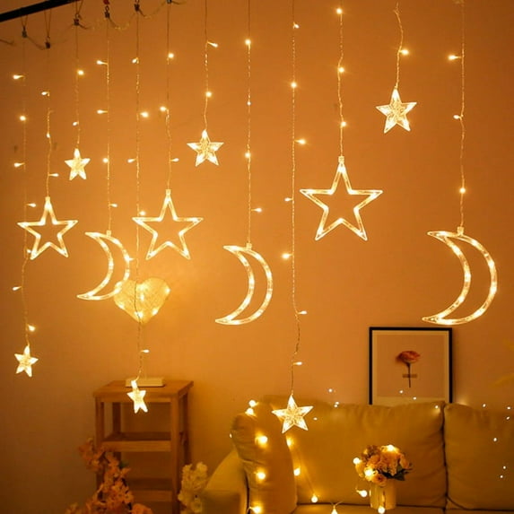 138 Led Star Moon String Lights with Plug 11.48 Ft Waterproof Starry Light Curtain for Window Wall Home Festival Decoration Warm White