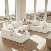 138" Oversized Modular Sectional Sofa, 7 Seater U Shaped Chenille Cloud Couch for Living Room, No Assembly Required, Beige