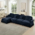 thumbnail image 1 of 138" Oversized Modular Sectional Sofa, L-Shaped Cloud Couch with Removable Ruffles Pleats Skirts and Movable Ottoman, 5 Seater Chenille Sleeper Couch Set, Blue, 1 of 9