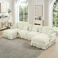 thumbnail image 1 of 138" Oversized Modular Sectional Sofa, U-Shaped Cloud Couch with Removable Ruffles Pleats Skirts and Movable Ottomans, 6 Seater Chenille Sleeper Couch Set, Beige, 1 of 9