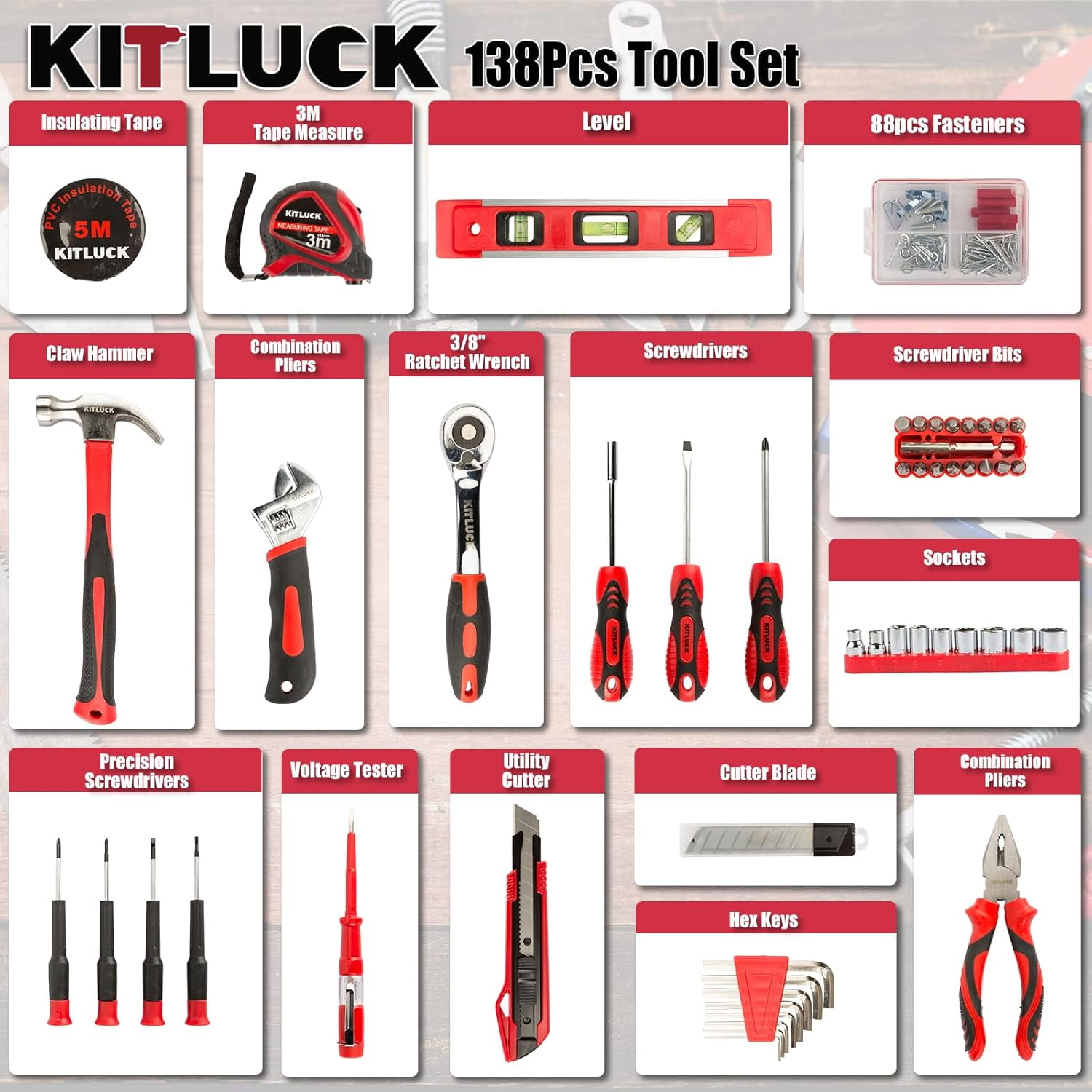 GoYwato Home Tool Kit 214PCs - Complete Repair Basic Hand Tool Set For