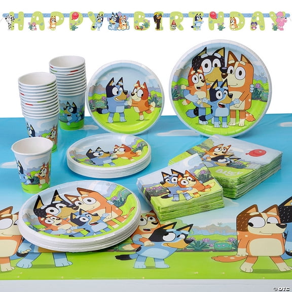138 Pieces Bluey Party Tableware & Decorating Kit for 24 Guests