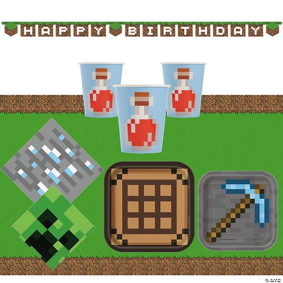 138 Pieces Minecraft Party Tableware & Decorating Kit for 24