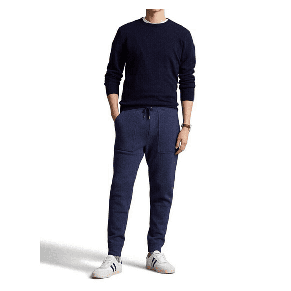 $138 Polo Ralph Lauren Double Knit embroidered-pony track Jogger Pants, Navy, XL